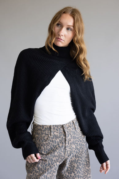 Turtleneck Shrug Bolero Sweater for Women in Black