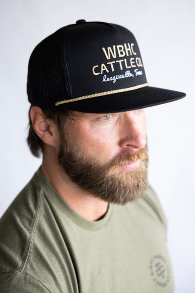 Whiskey Bent Gold Rope Trucker Hat for Men in Black