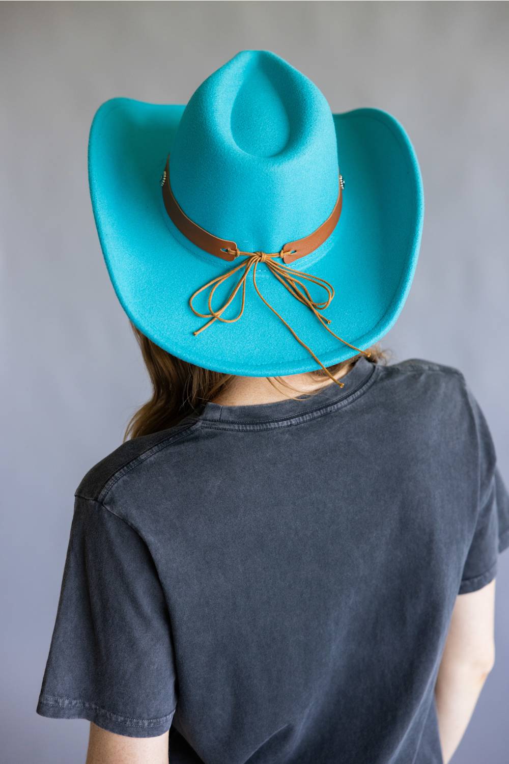 Belted Felt Cowboy Hat in Teal