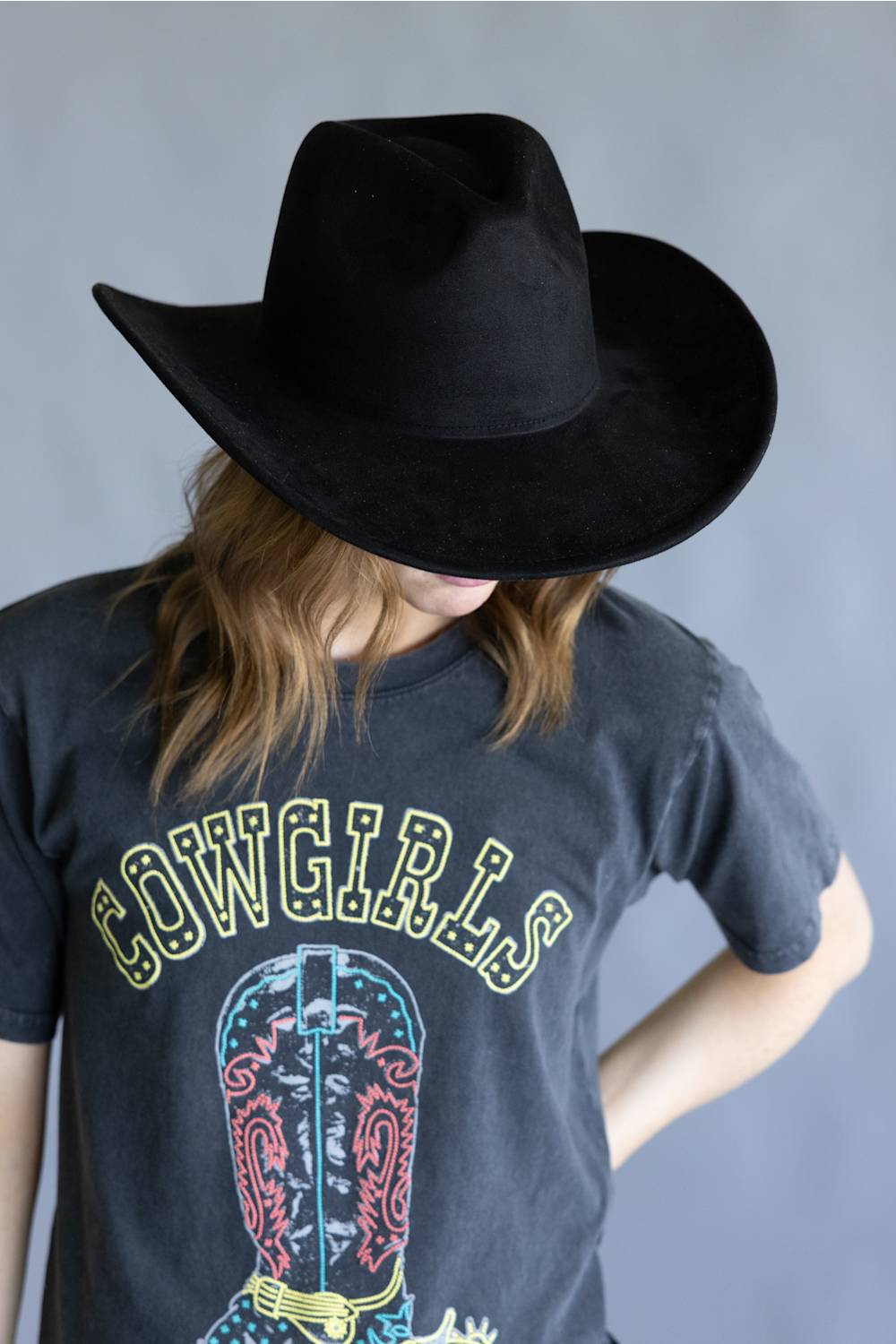 Suede Cowboy Hat in Black