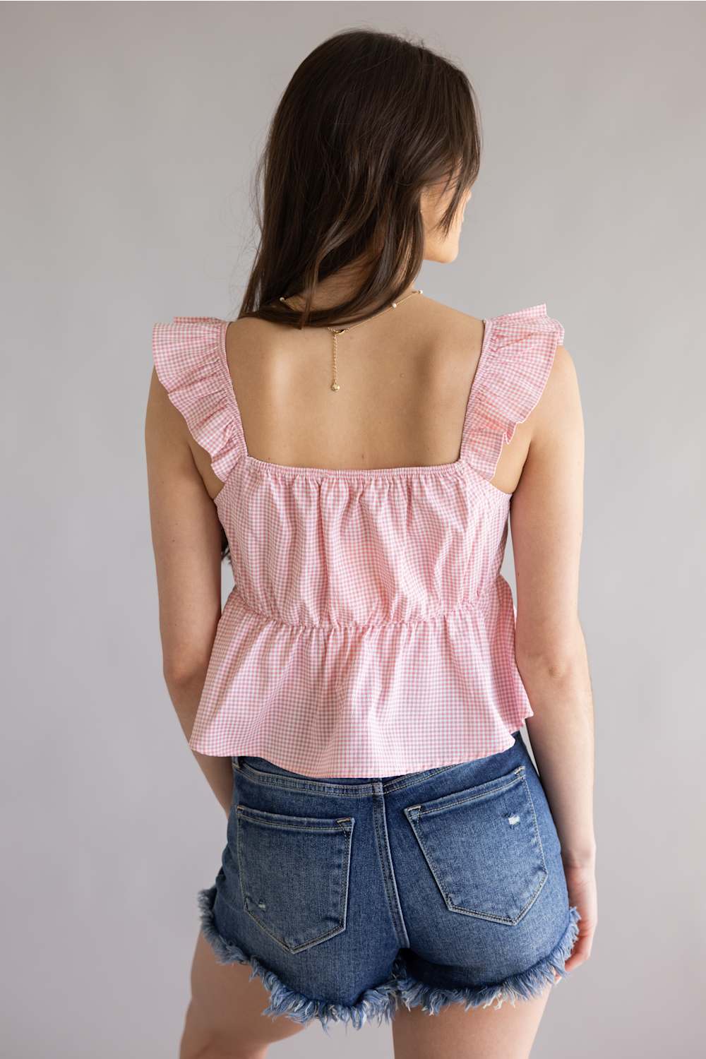 Gingham Front Tie Peplum Top for Women in Red