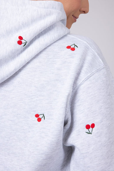 1897 Active All Over Print Cherry Embroidered Hoodie for Women in Grey