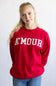 1897 Active Amour Embroidered Fleece Sweatshirt for Women in Red