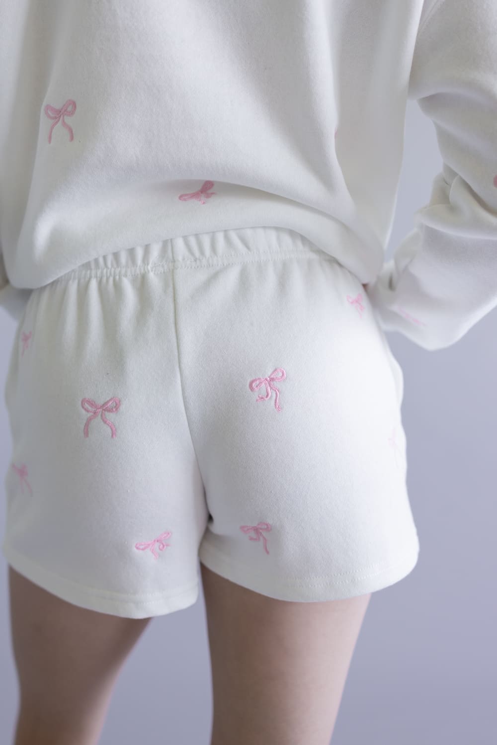 1897 Active Embroidered Bow Fleece Shorts for Women in Ivory