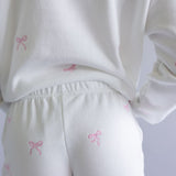 1897 Active Embroidered Bow Fleece Shorts for Women in Ivory
