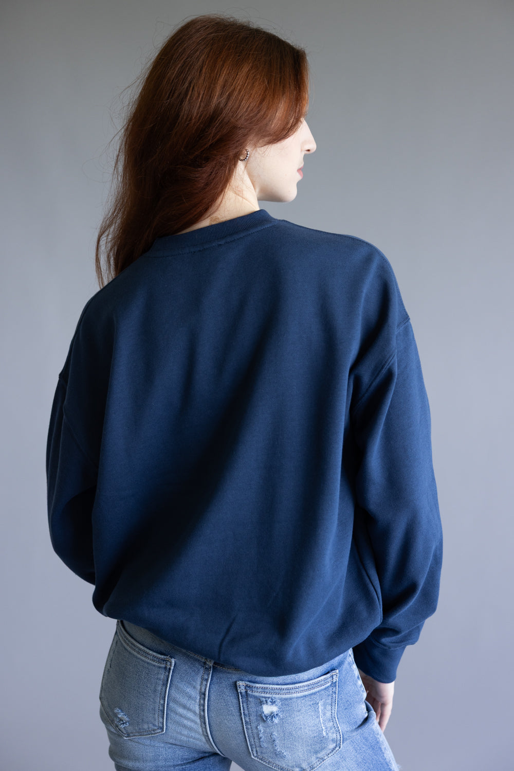 1897 Active Embroidered Center Bow Fleece Sweatshirt for Women in Indigo Blue