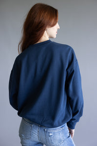 1897 Active Embroidered Center Bow Fleece Sweatshirt for Women in Indigo Blue