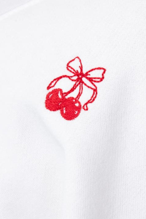 トップス SavoyClothingShop EmbloideryFreeceHoodie 1897 Active Embroidered Cherries And Bows Fleece Sweatshirt