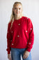 1897 Active Embroidered Hearts Fleece Sweatshirt for Women in Red