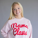 1897 Active Mama Claus Embroidered Fleece Sweatshirt for Women in Baby Pink