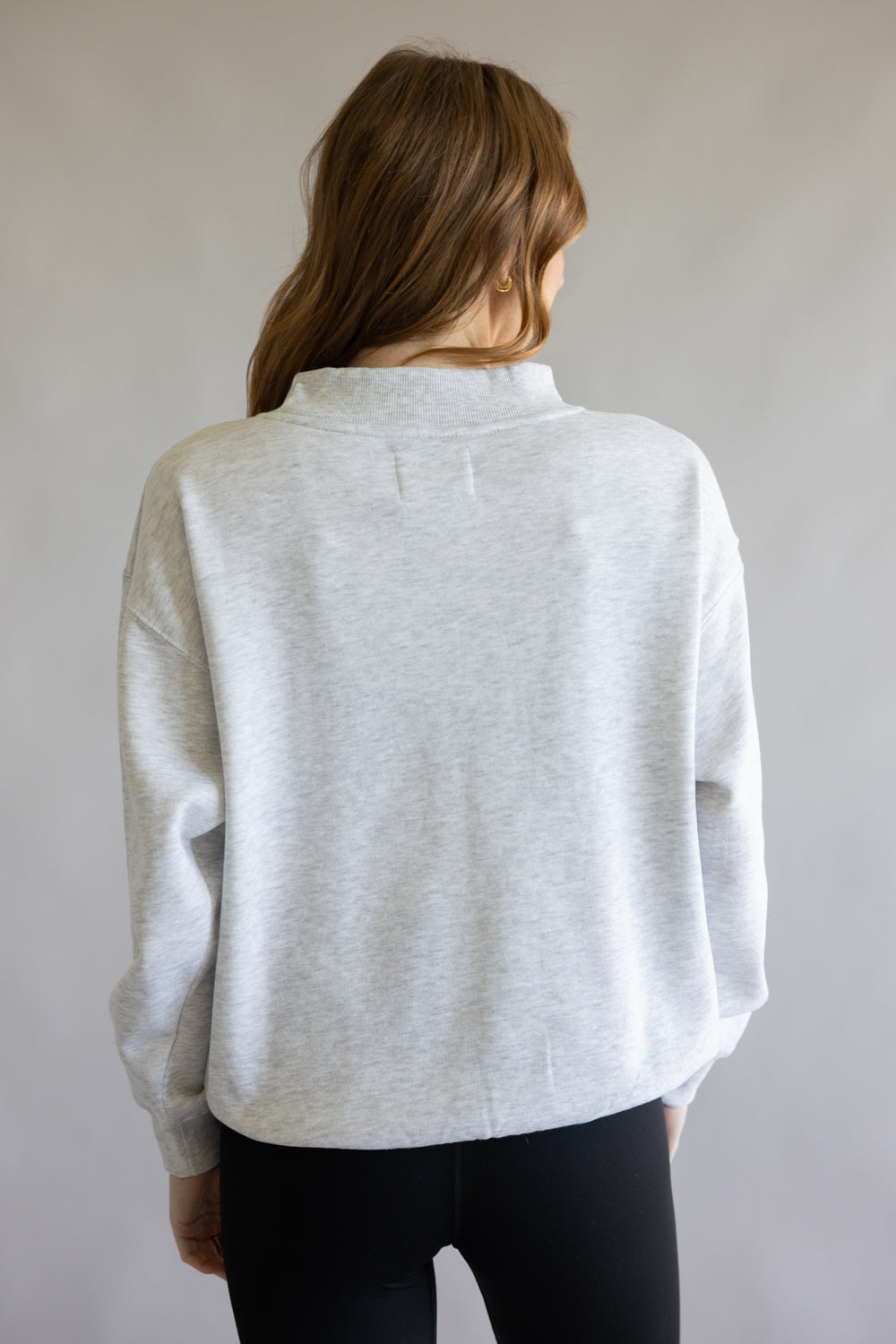 1897 Active Michigan Patch Embroidered Mock Neck Pullover for Women in Ice Grey/Navy