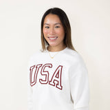 1897 Active USA Embroidered Fleece Sweatshirt for Women in Ivory
