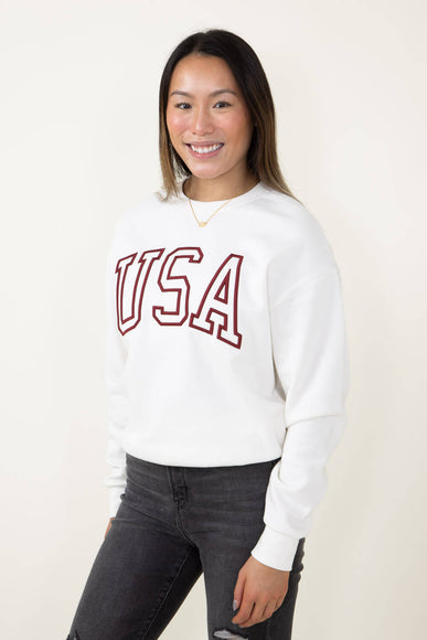 1897 Active USA Embroidered Fleece Sweatshirt for Women in Ivory