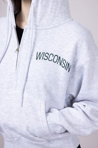1897 Active ½ Zip Wisconsin Embroidered Hoodie for Women in Ice Grey