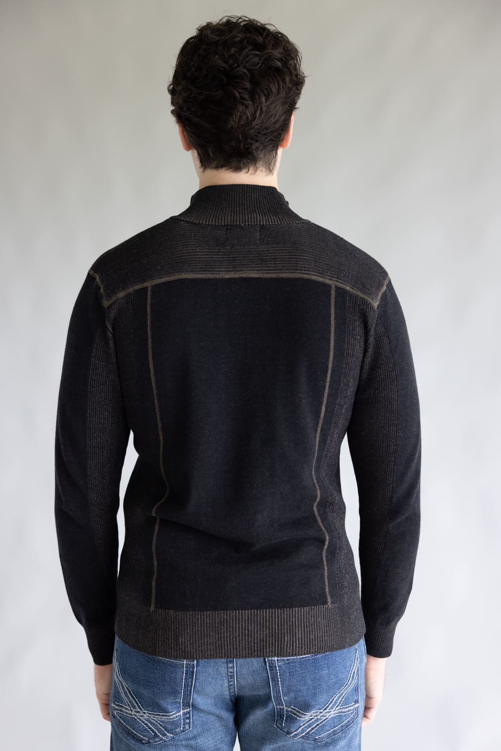④ GARULA ニット 1897 Original 1/4 Zip Mock Neck Sweater for Men in Black/Latte