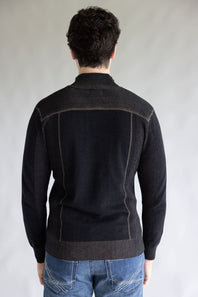 1897 Original 1/4 Zip Mock Neck Sweater for Men in Black/Latte