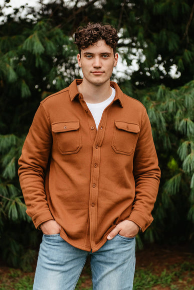 1897 Original Solid Fleece Shacket for Men in Brown