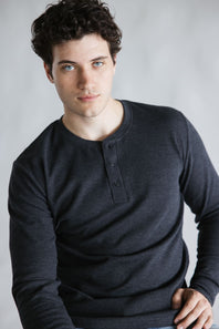 1897 Original Solid Henley Thermal Long Sleeve Shirt for Men in Charcoal
