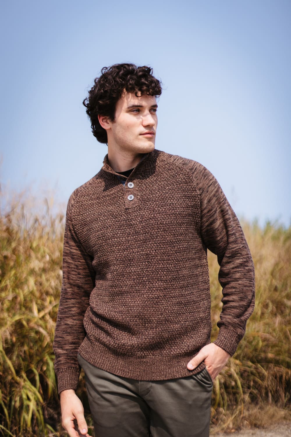 1897 Original ¼ Mock Neck Button Sweater for Men in Brown