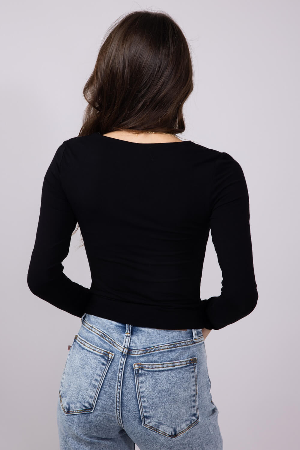 Seamless Double Layer Square Neck Shirt for Women in Black