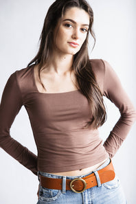Seamless Double Layer Square Neck Shirt for Women in Milk Chocolate