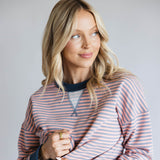 Color Trimmed Striped Top for Women in Pink Charcoal
