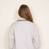 Embroidered Stitch Edge Felt Shacket for Women in Light Oat
