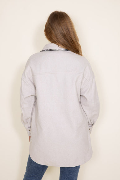Embroidered Stitch Edge Felt Shacket for Women in Light Oat
