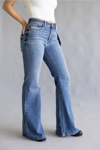 Judy Blue Mid Rise Bandana Flare Jeans for Women
