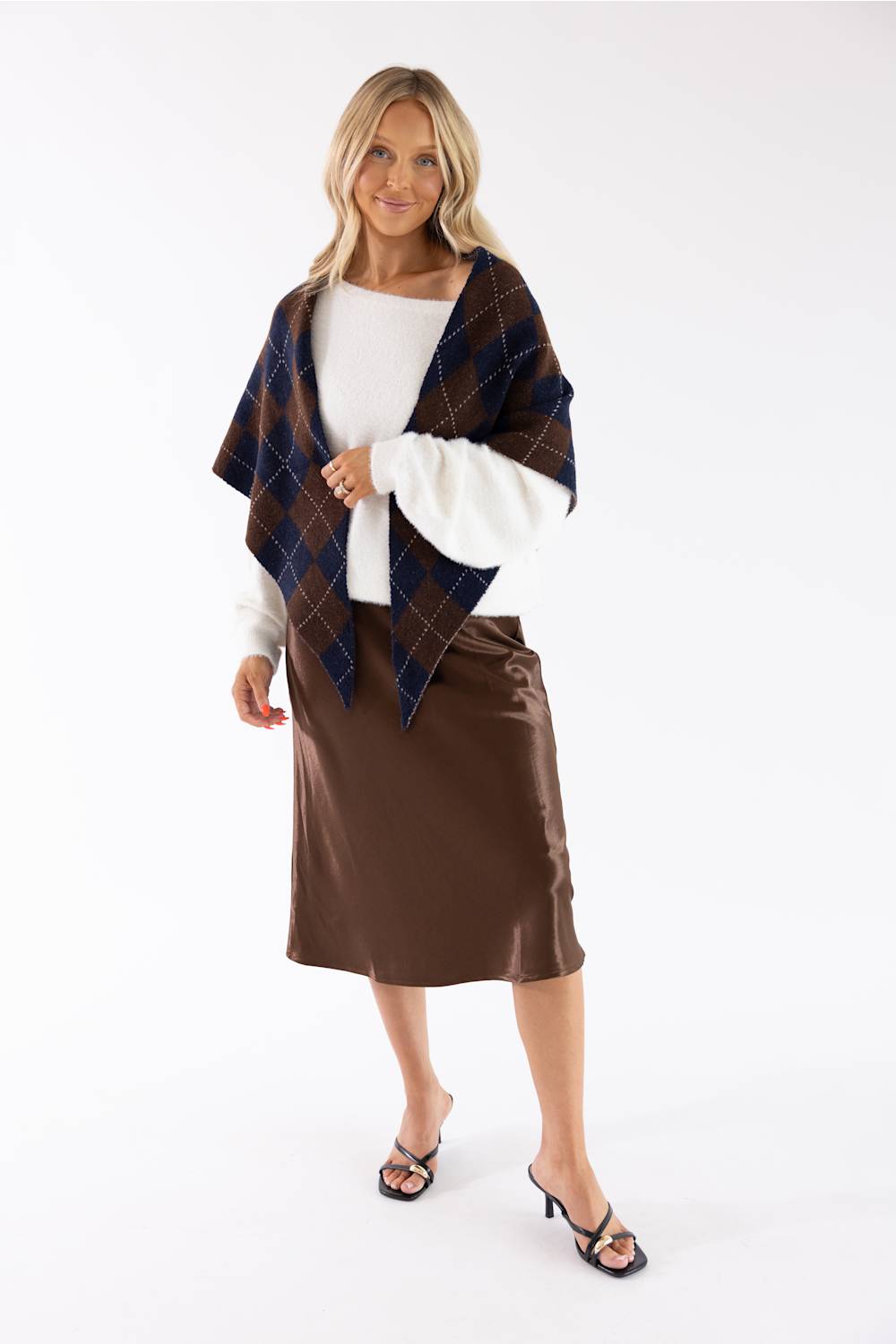 Aaron & Amber A-Line Satin Midi Skirt for Women in Brown | AJS5484-BROWN