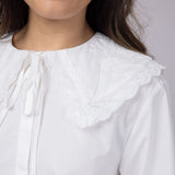 Embroidered Peter Pan Collar Top for Women in White 