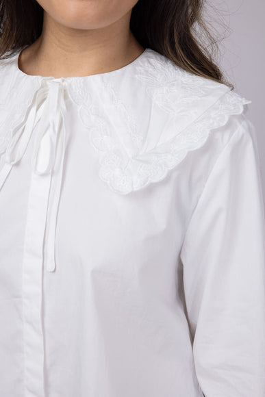 Embroidered Peter Pan Collar Top for Women in White 