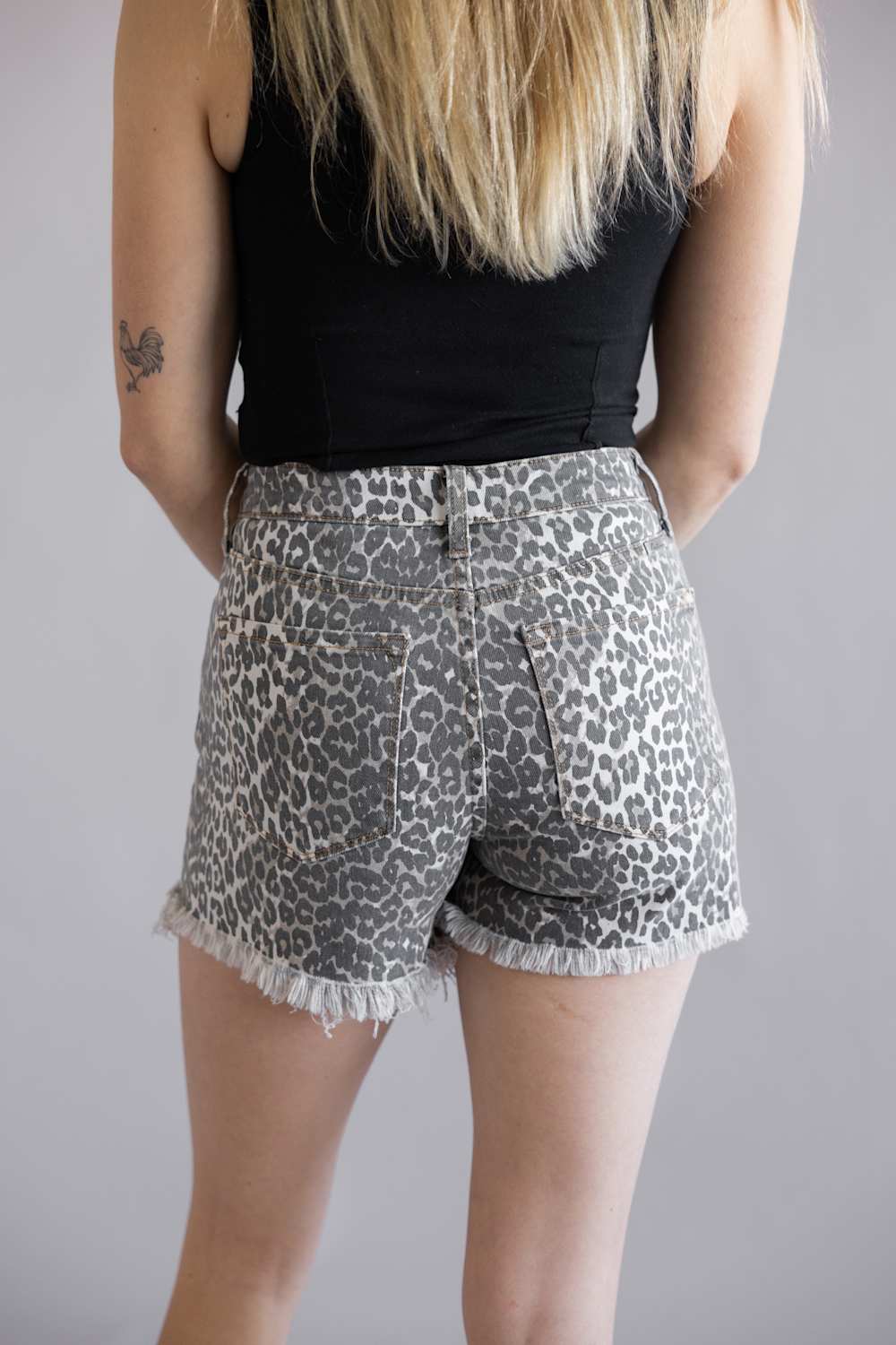 KanCan High Rise Distressed Shorts for Women in Leopard