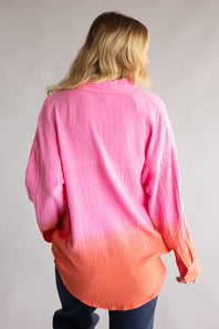 ACOA Ombre Gauze Button Front Top for Women in Pink/Orange