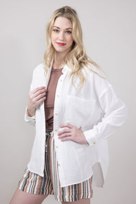 ACOA Oversized Gauze Boyfriend Shirt for Women in White