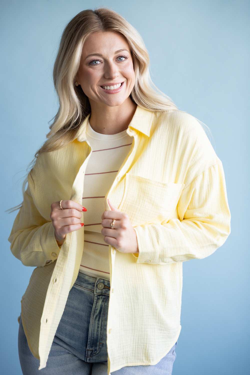 ACOA Oversized Gauze Boyfriend Shirt for Women in Butter Yellow