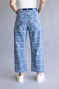 Aaron & Amber Drawstring Plaid Barrel Jeans for Women in Denim
