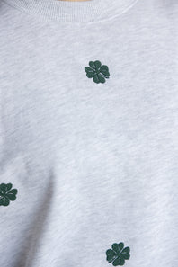 1897 Active Embroidered Four Leaf Clovers Fleece Sweatshirt for Women in Grey