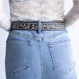 Large Circle Engraved Buckle Belt for Women in Black