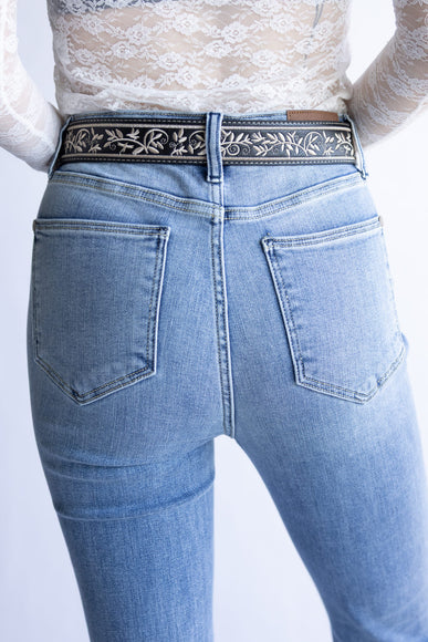 Large Circle Engraved Buckle Belt for Women in Black