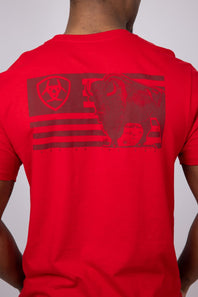 Ariat Etched Buffalo LOTF Flag T-Shirt for Men in Red