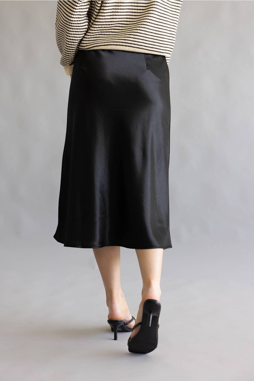 Aaron & Amber A-Line Satin Midi Skirt for Women in Black