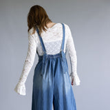 Aaron & Amber Denim Wide Leg Overalls for Women in Medium Wash