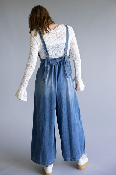 Aaron & Amber Denim Wide Leg Overalls for Women in Medium Wash