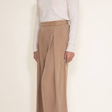 Pintucked Flowy Wide Leg Pants for Women in Taupe