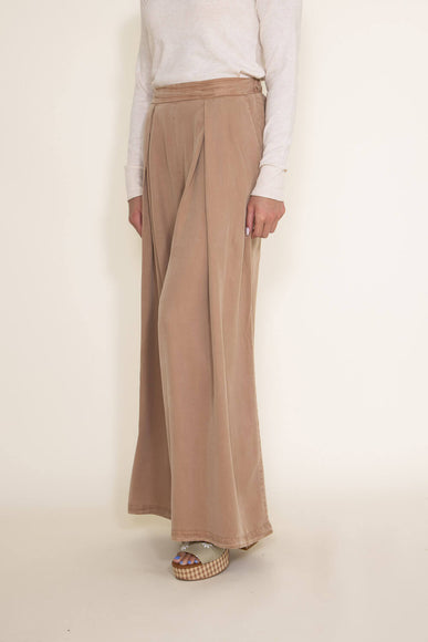 Pintucked Flowy Wide Leg Pants for Women in Taupe