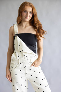 Aaron & Amber Slouchy Denim Overalls for Women in Polka Dot