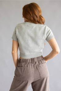 Americana Dog Cropped Sweater Top for Women in Heather Grey