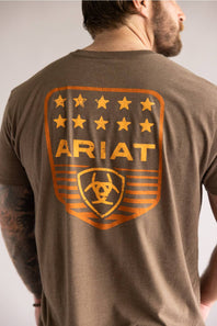 Ariat Stripe Patriotic Badge T-Shirt for Men in Brown Heather