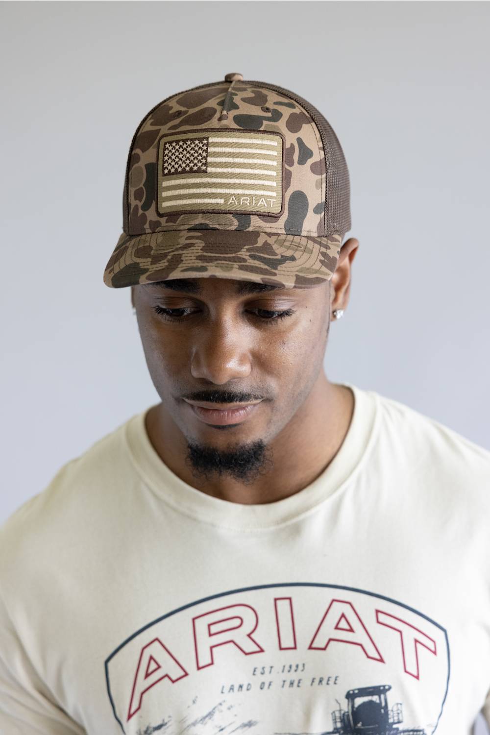 Ariat USA Flag Logo Cap for Men in Brown Camo